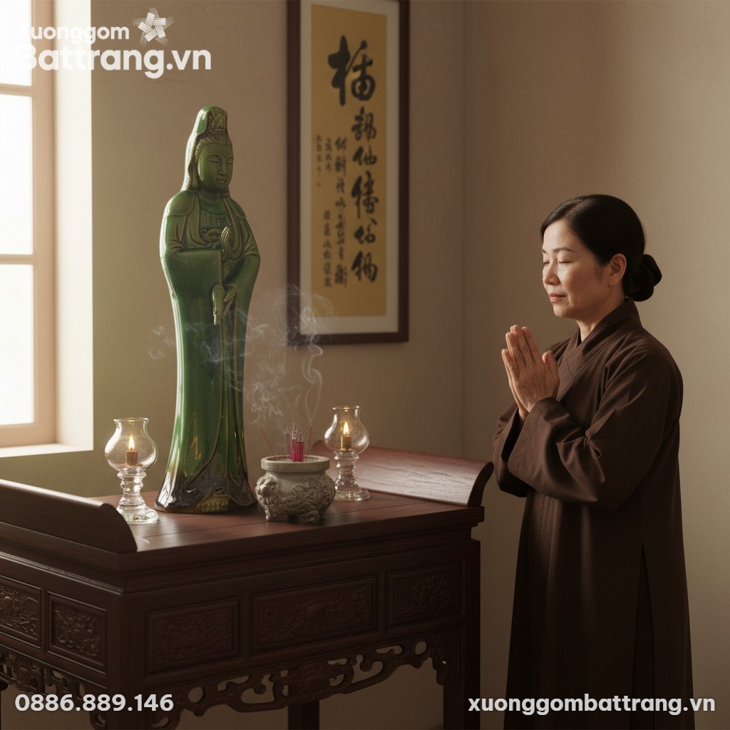 Trong một trà quán Việt Nam yên tĩnh, tượng Qua...