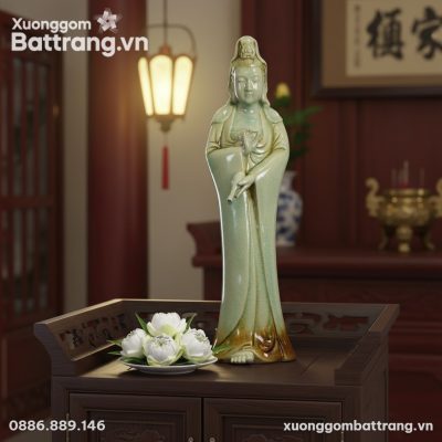 Tượng Quan Âm Bồ Tát men xanh ngọc cao 62cm đặt...