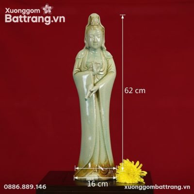 Kích thước Tượng Quan Âm Bồ Tát Men Xanh Ngọc Bát Tràng XG-TG06