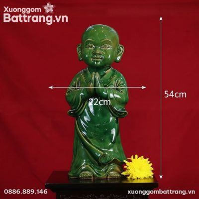 Kích thước Tượng Tiểu Sư Chắp Tay Men Xanh Ngọc An Lạc XG-TG04