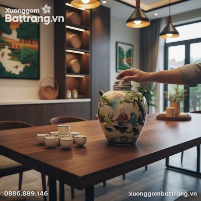 Vò sứ ngâm rượu men màu vẽ Tiên ông đánh cờ đặt...
