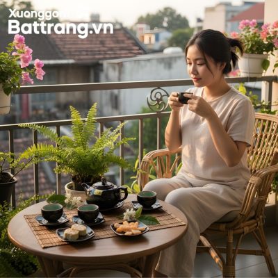 Bộ trà men hỏa biến Bát Tràng thưởng trà tại gia