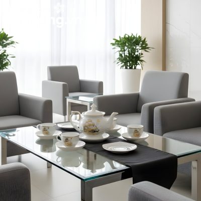 Bộ trà sứ trắng vẽ Thuận buồm xuôi gió vàng kim