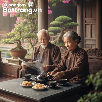 Bộ trà men hỏa biến Bát Tràng thưởng trà tại gia