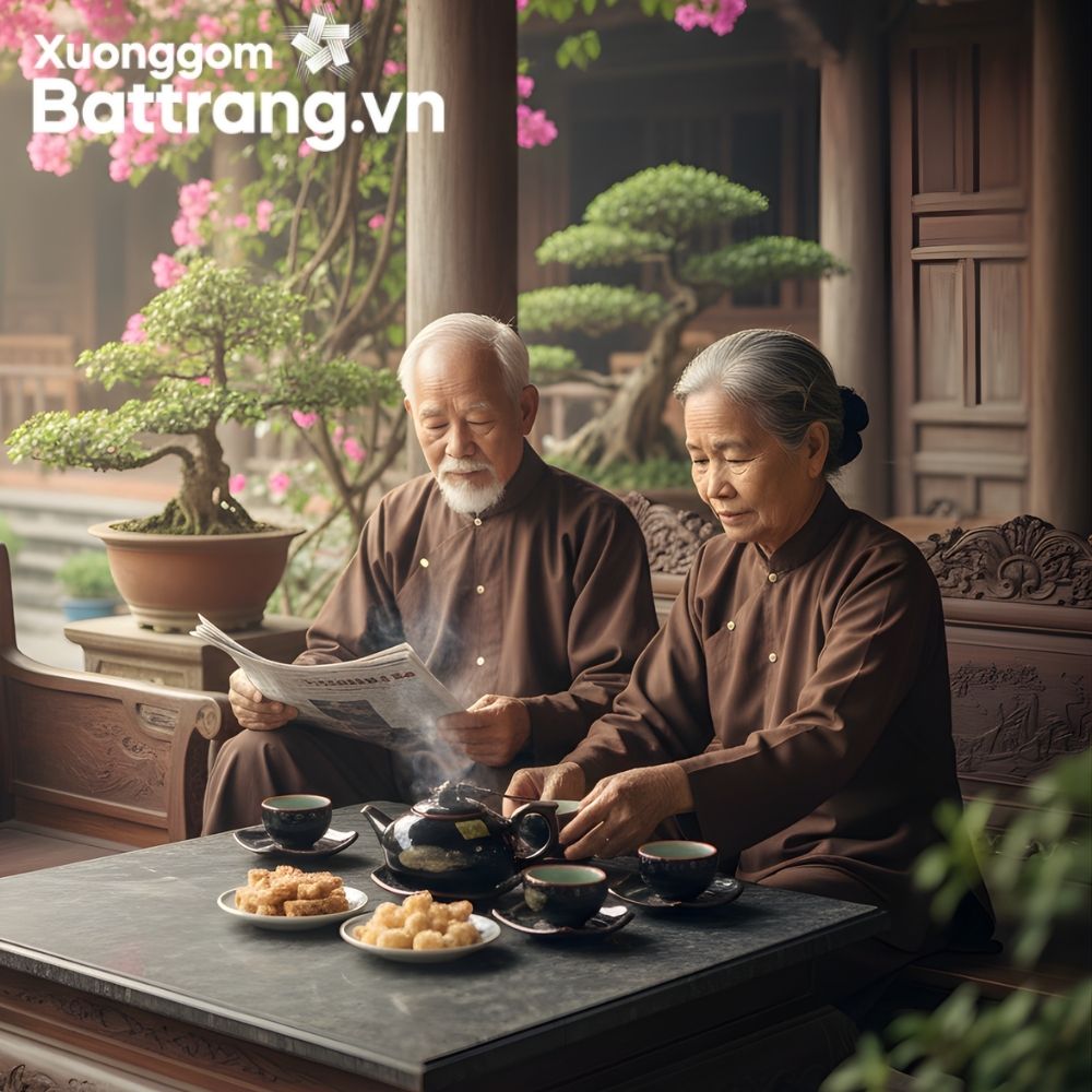 Bộ trà men hỏa biến Bát Tràng thưởng trà tại gia