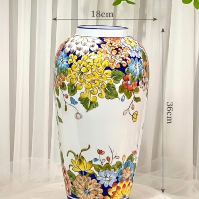 Kích thước Bình Hoa Bát Tràng Dáng Vò Vẽ Hoa Đa Sắc XG-LH22