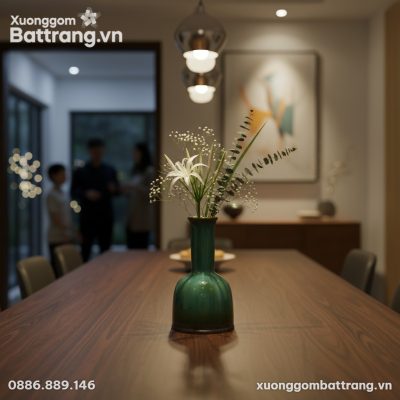 Bình hoa men hỏa biến xanh ngọc Bát Tràng (cao ...