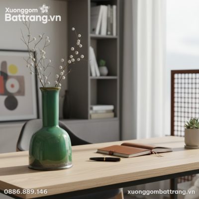 Bình hoa gốm sứ Bát Tràng men ngọc bích (cao 41...