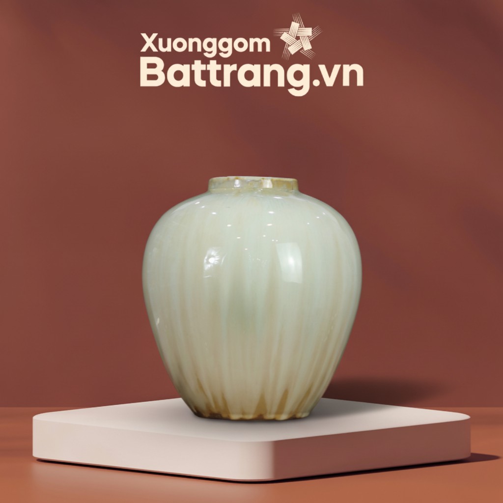 Bình hoa dáng bầu tròn men hoả biến vàng ngà XG-LH16
