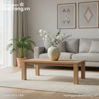 Bình hoa gốm Bát Tràng men hoả biến vàng ngà (c...