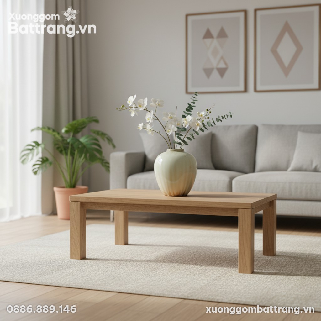 Bình hoa gốm Bát Tràng men hoả biến vàng ngà (c...