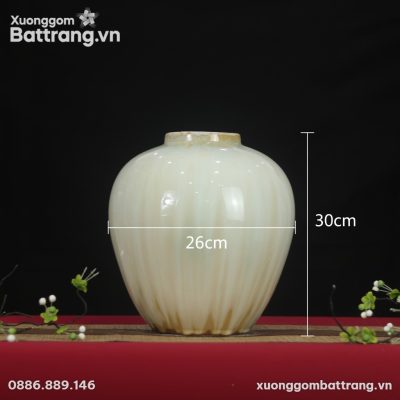 Kích thước Bình hoa dáng bầu tròn men hoả biến vàng ngà XG-LH16