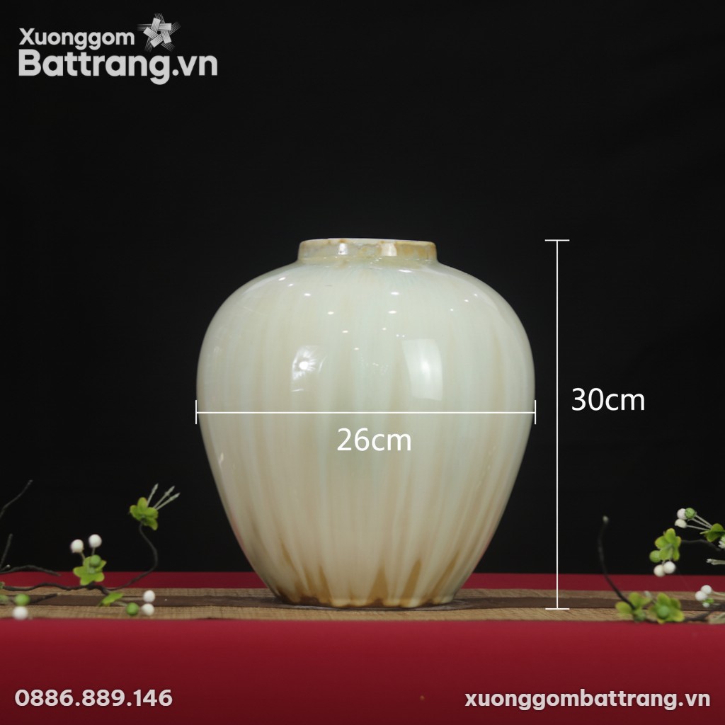 Kích thước Bình hoa dáng bầu tròn men hoả biến vàng ngà XG-LH16