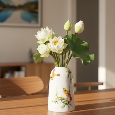 cận cảnh Bình hoa sứ Bát Tràng dáng chuông đặt ...