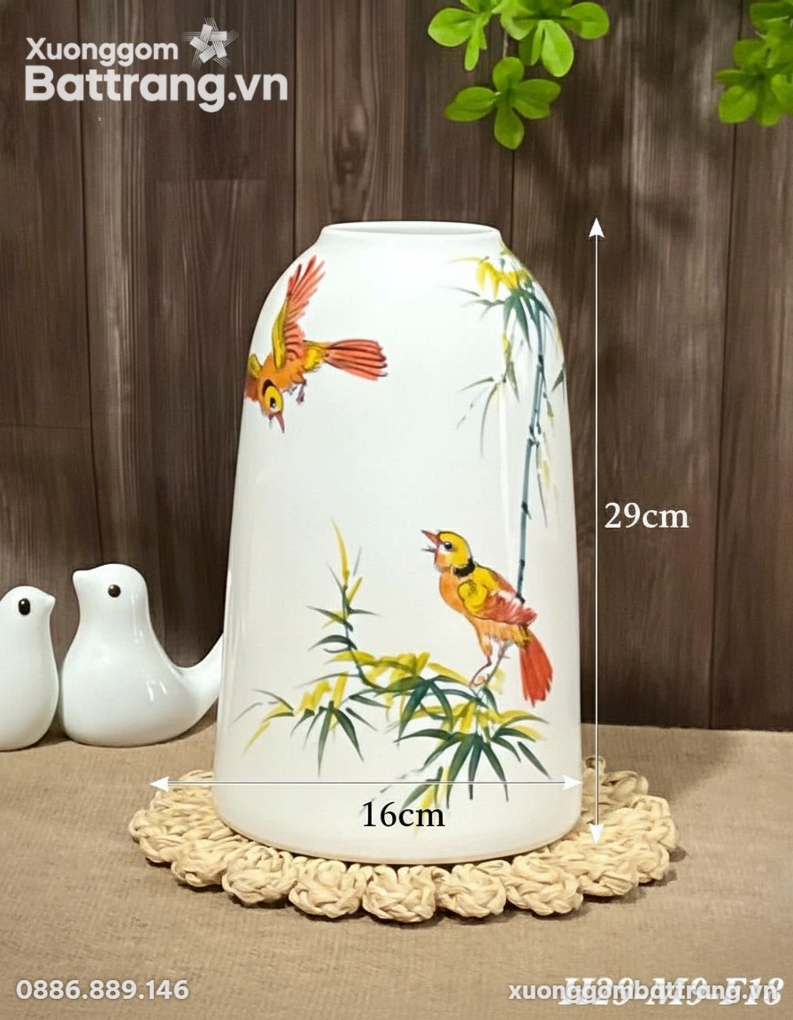 Kích thước Bình Hoa Dáng Chuông Vẽ Chim Tre Bát Tràng XG-LH24