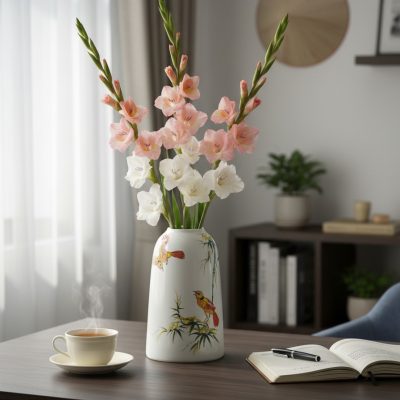 Một bình hoa Bát Tràng dáng chuông trang nhã đặ...