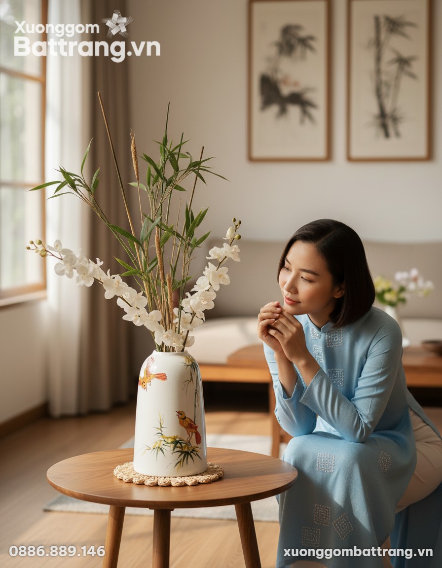 Một người phụ nữ trong trang phục áo dài cách t...