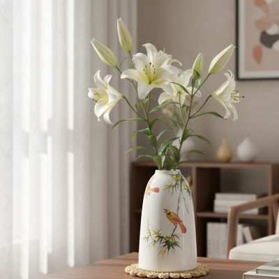 Phòng khách hiện đại Việt Nam, cận cảnh bình ho...