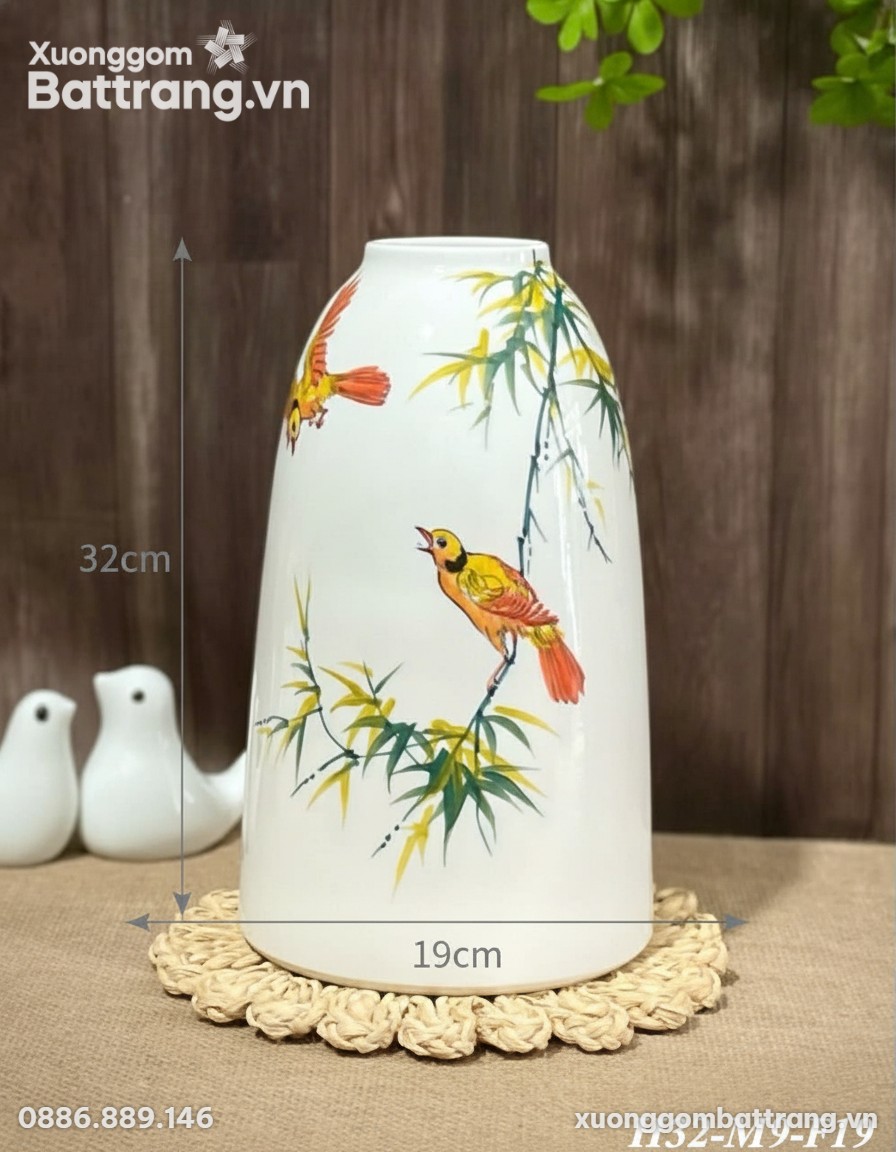 Kích thước Bình Hoa Dáng Chuông Vẽ Chim Tre Bát Tràng XG-LH25