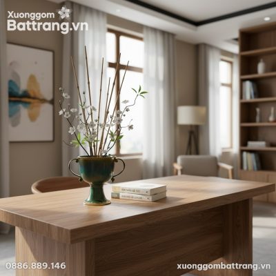 Bình hoa men hỏa biến xanh ngọc (cao 25cm) nổi ...