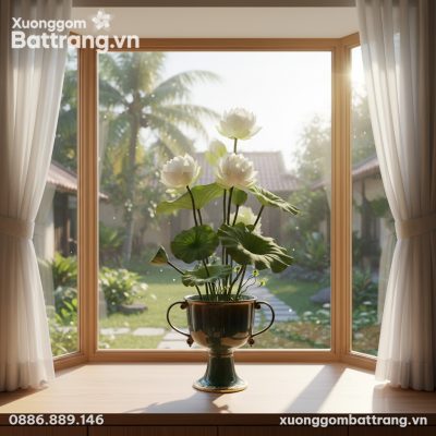 Bình hoa men hỏa biến xanh ngọc (cao 25cm) cắm ...