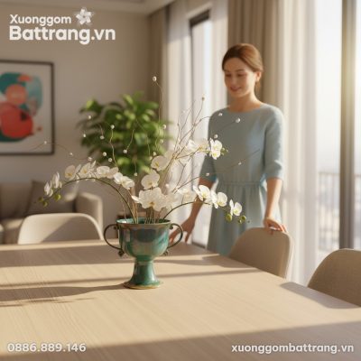 Bình hoa men hỏa biến xanh ngọc (cao 25cm) là đ...