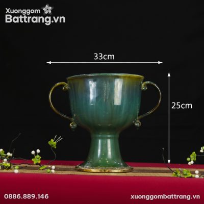 Kích thước Bình hoa “dáng cúp” men hoả biến xanh ngọc XG-LH11