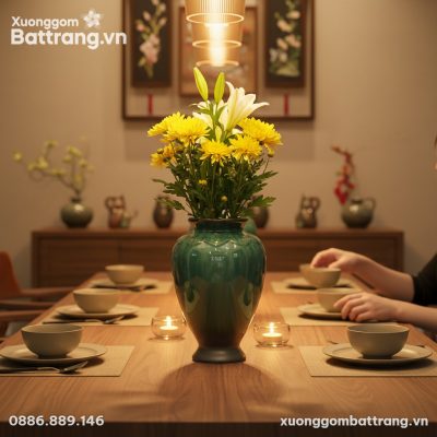 Một bình hoa men hỏa biến xanh ngọc tinh xảo đặ...