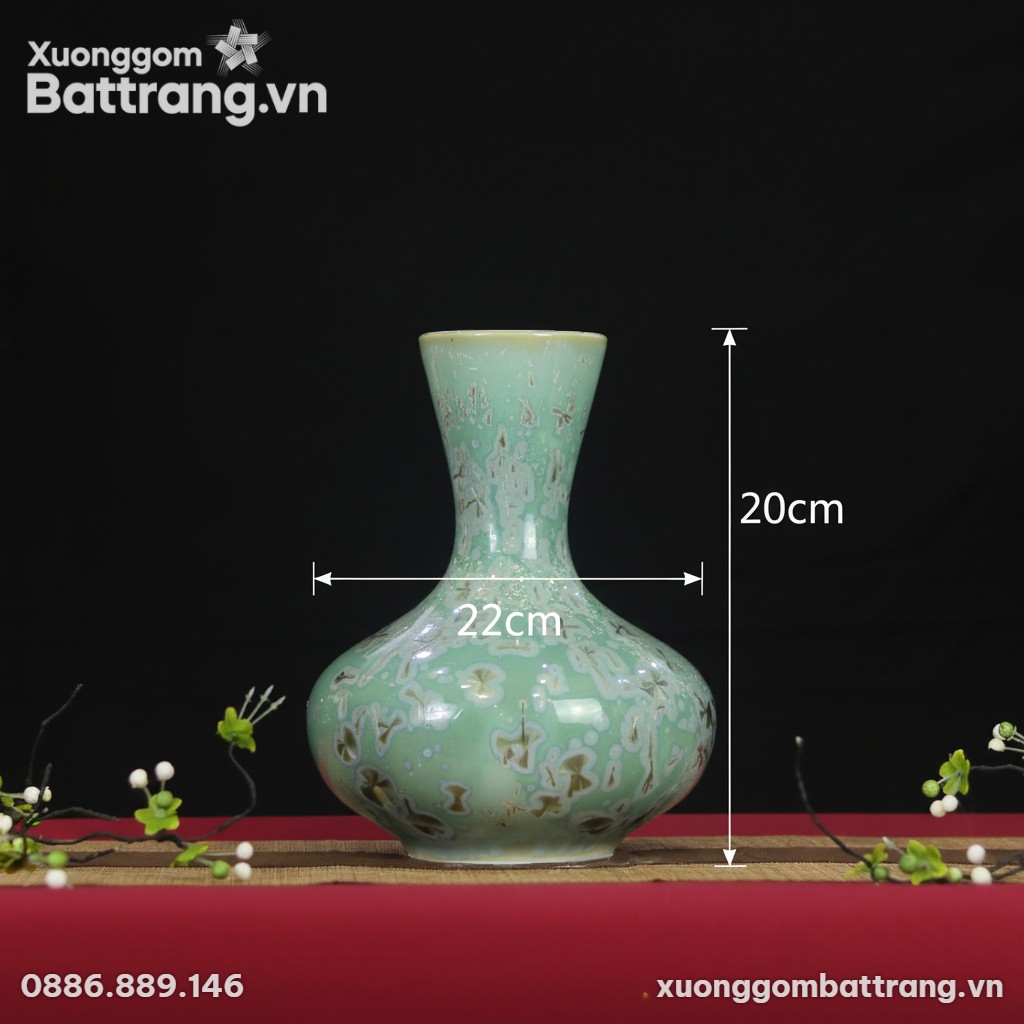 Kích thước Bình hoa “dáng tỏi phệ” men hoả biến xanh ngọc hoạ tiết XG-LH07