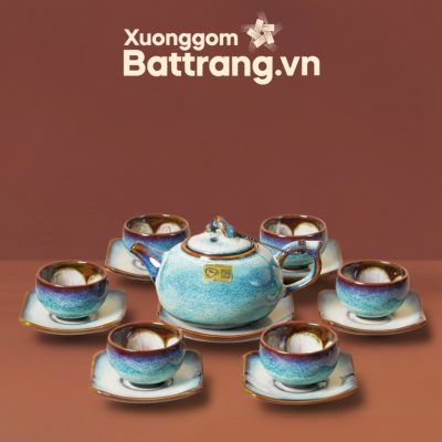 Bộ Ấm Chén Dáng Quả Hồng Men Hỏa Biến Trắng Xanh XG-AC09 - Ảnh đại diện