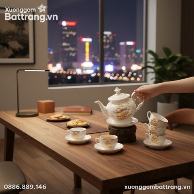 Bộ ấm chén sứ Thuận Buồm Xuôi Gió đặt trang trọ...