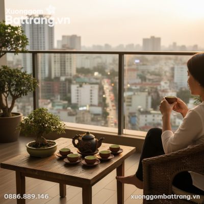 Góc bàn trà ban công một căn hộ chung cư cao cấ...