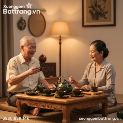 Gia đình Việt Nam hiện đại quây quần bên bộ trà...