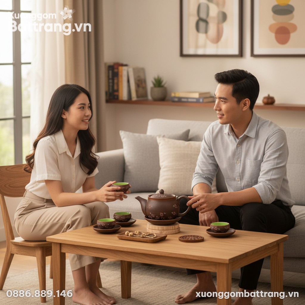 Hai người bạn Việt Nam đang trò chuyện thân mật...