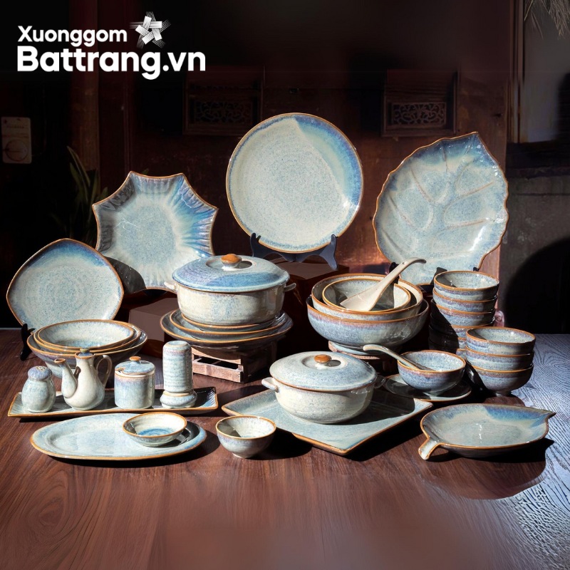 Bộ bát đĩa men hỏa biến Bát Tràng