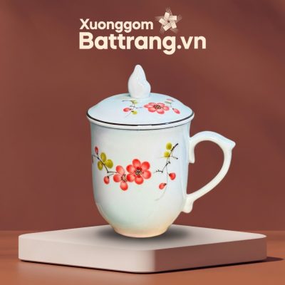 Cốc Sứ Có Nắp Họa Tiết Hoa Đào Men Trắng XG-LS04 - Ảnh đại diện