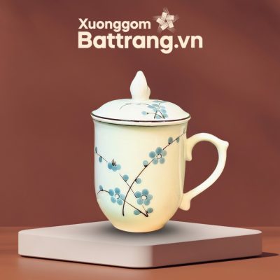 Cốc Sứ Có Nắp Vẽ Đào Xanh Dáng Ngọn Lửa XG-LS10 - Ảnh đại diện