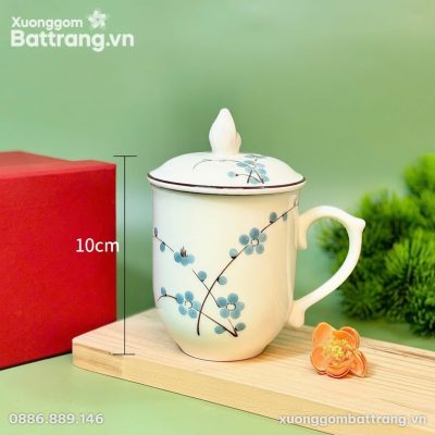 Kích thước Cốc Sứ Có Nắp Vẽ Đào Xanh Dáng Ngọn Lửa XG-LS10