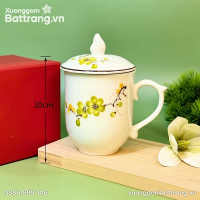 Kích thước Cốc Sứ Dáng Ngọn Lửa Có Nắp Vẽ Hoa XG-LS07