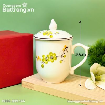 Kích thước Cốc Sứ Dáng Ngọn Lửa Có Nắp Vẽ Hoa XG-LS07
