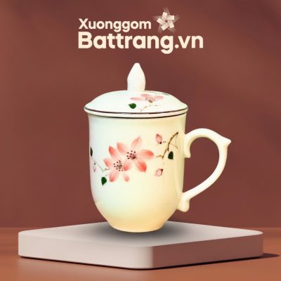 Cốc Sứ Trắng Có Nắp Họa Tiết Hoa Đào Hồng XG-LS06 - Ảnh đại diện