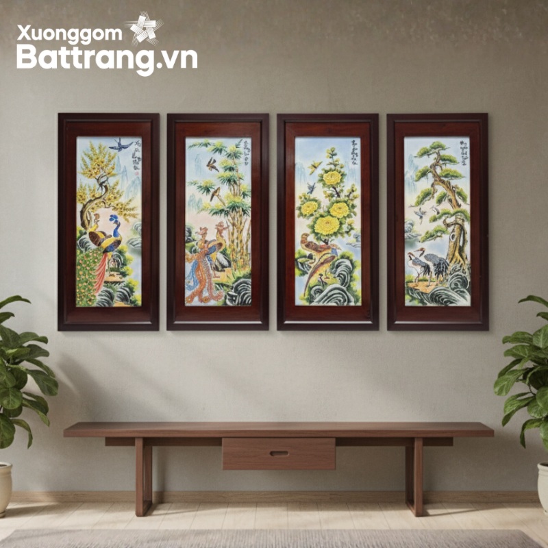 Tranh tứ cảnh gốm Bát Tràng
