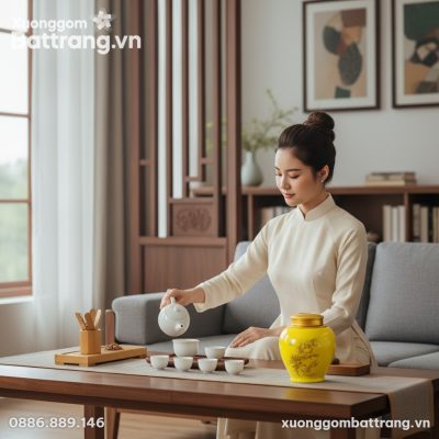 Một người phụ nữ Việt Nam thanh lịch đang thưởn...