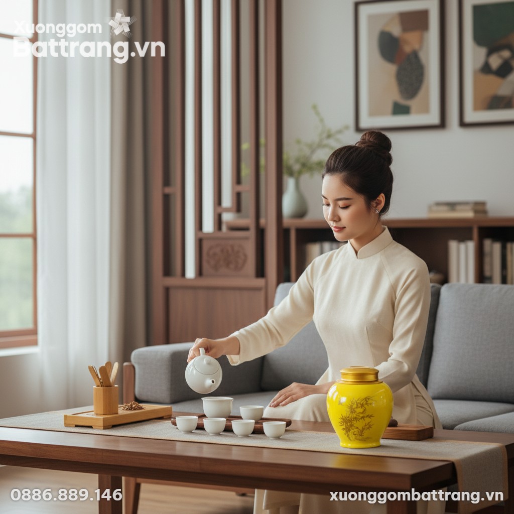 Một người phụ nữ Việt Nam thanh lịch đang thưởn...