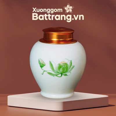 Hũ Đựng Trà Họa Tiết Hoa Sen Xanh Nắp Vàng Đồng XG-HDT02 - Ảnh đại diện