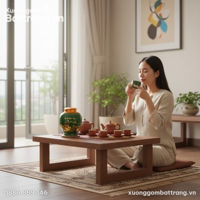 Hũ Trà Họa Tiết Mã Đáo Thành Công Vẽ Vàng Kim M...