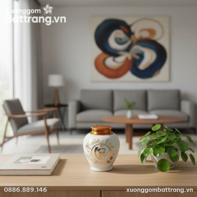 Hũ trà sứ trắng họa tiết Lộc và Phượng Hoàng vẽ...