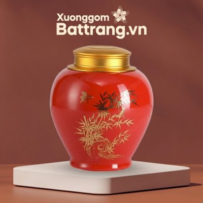 Hũ Đựng Trà Men Đỏ Họa Tiết Cây Trúc Nắp Vàng Đồng XG-HDT14 - Ảnh đại diện