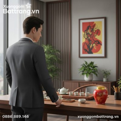 Một người đàn ông lịch lãm mặc vest đang chiêm ...