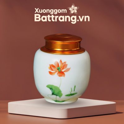 Hũ Đựng Trà Men Trắng Vẽ Tay Họa Tiết Hoa Sen Nắp Đồng XG-HDT05 - Ảnh đại diện